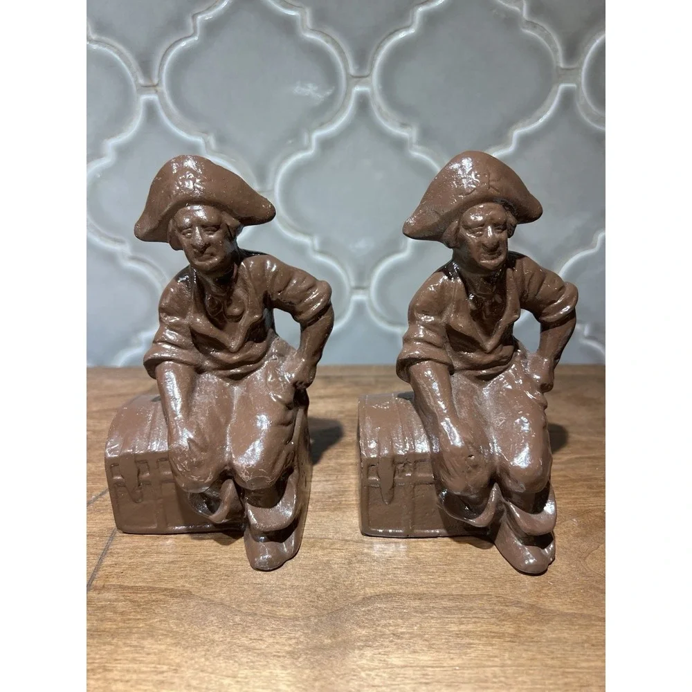 pair antique pirate Book Ends Appears To‎ Be Bronze Or Cast Iron Possibly Hubley